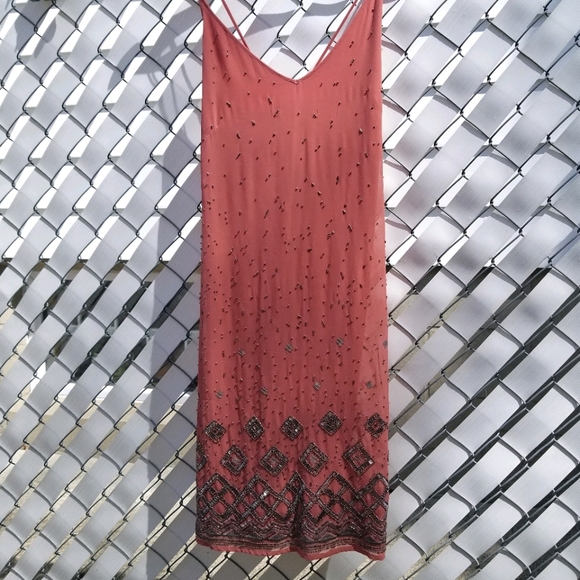 WHBM pink mini sequined cocktail party spaghetti strap dress M - Picture 3 of 11